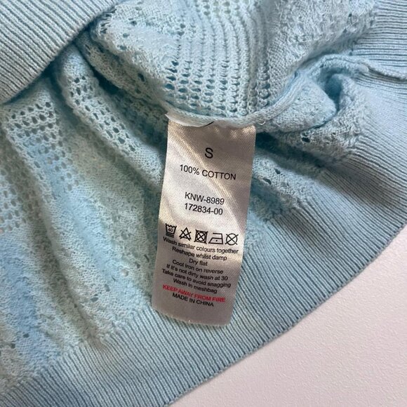 y2k turquoise mint green crochet knit eyelet pointelle 3/4 sleeve top coquette - Picture 5 of 9